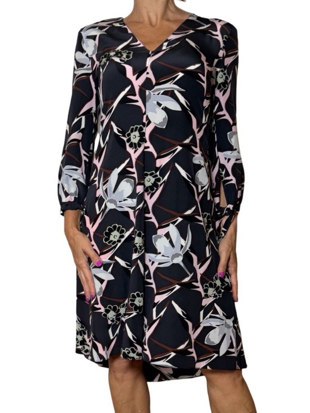 Dorothee Schumacher SS16 Navy Floral-Print Silk-Crepe Mini Dress